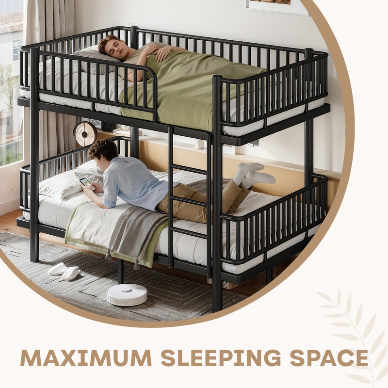 Full over Full/Queen over Queen Bunk Bed w/Ladders & Guardrails Metal Bunk Bed gallery