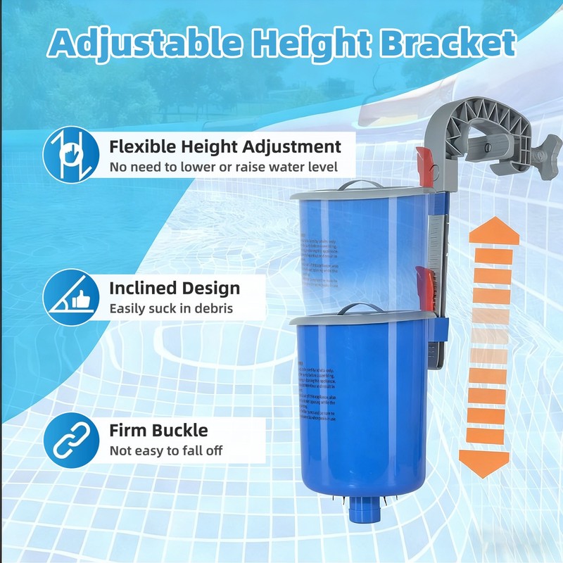 Pool Surface Skimmer Above Ground - Wall Mount Debris Cleaner Adjustable Clip US gallery