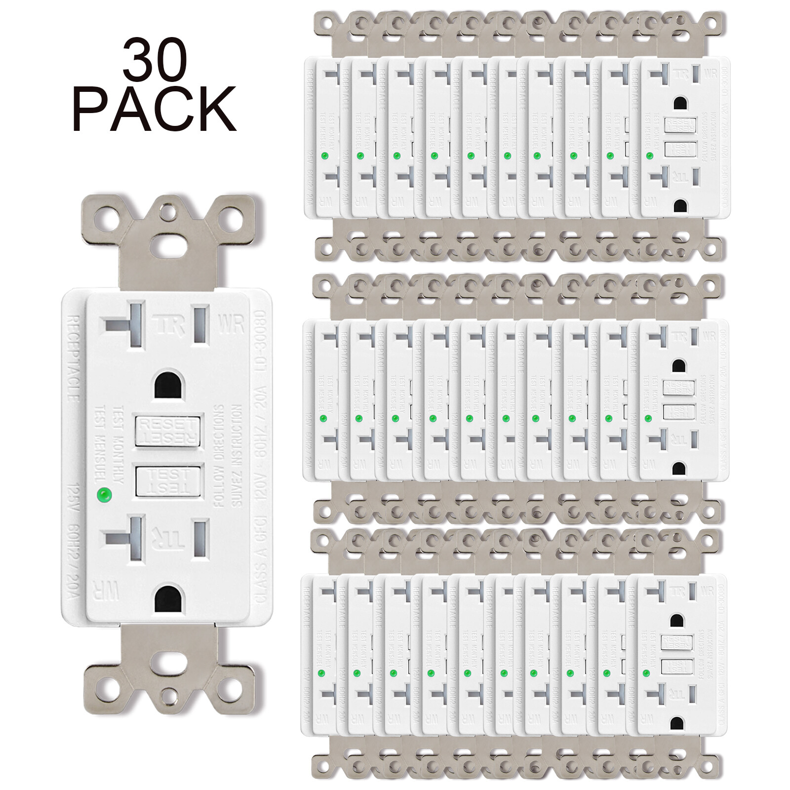 20Amp GFCI Outlets Tamper Weather Resistant WR TR Receptacles w/Plate 30 Packs gallery