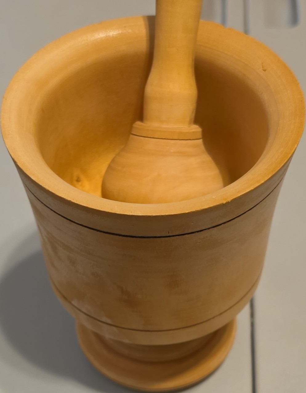 Wood Mortar & Pestle Set Solid Plain Light Yellow/Beige 5" Dia 9" H Easy Clean gallery