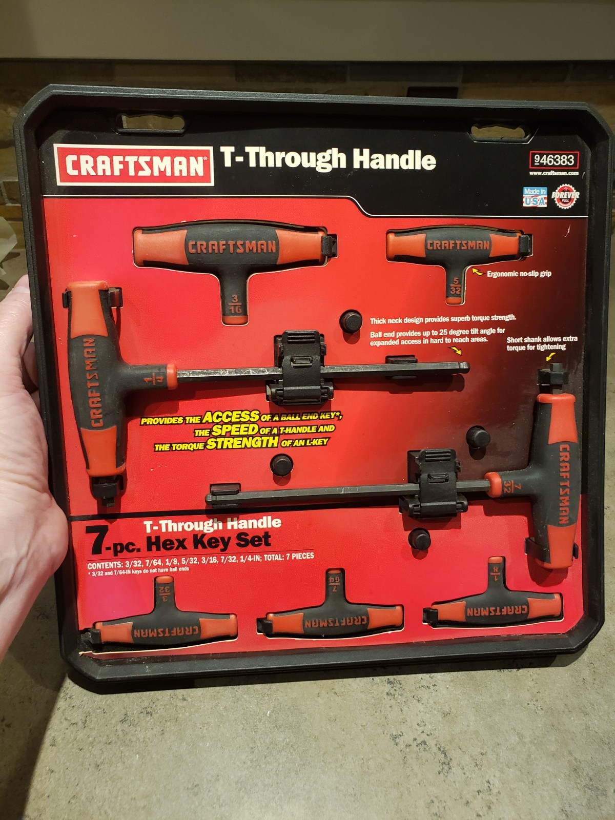 Craftsman 7-pc T-Through Handle Hex Key Set 9-46383 - made in USA gallery