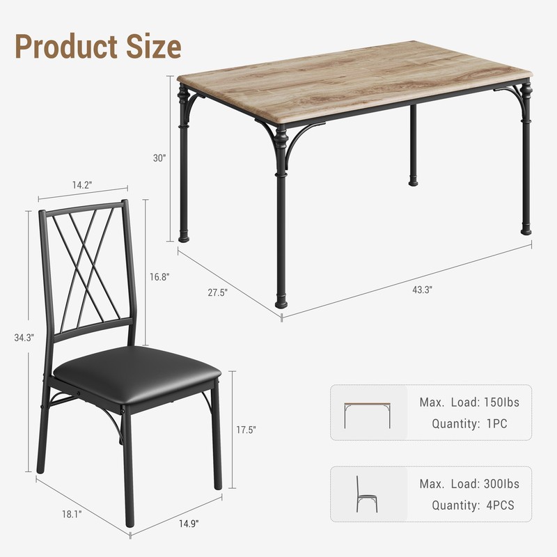 Space-Saving 5-Piece Dining Table Set Modern Rectangular Table with 4 Chairs gallery