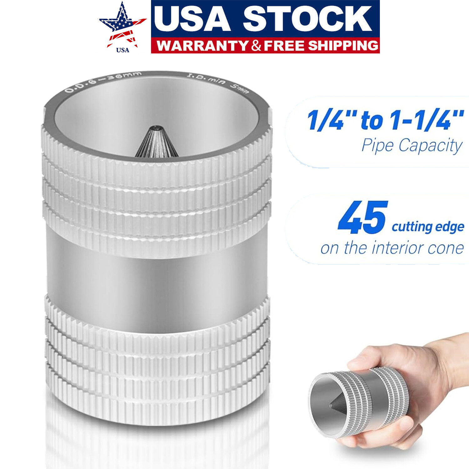 29983 223S Stainless Steel Pipe Reamer, 1/4" - 1-1/4" Inner/Outer Reamer gallery