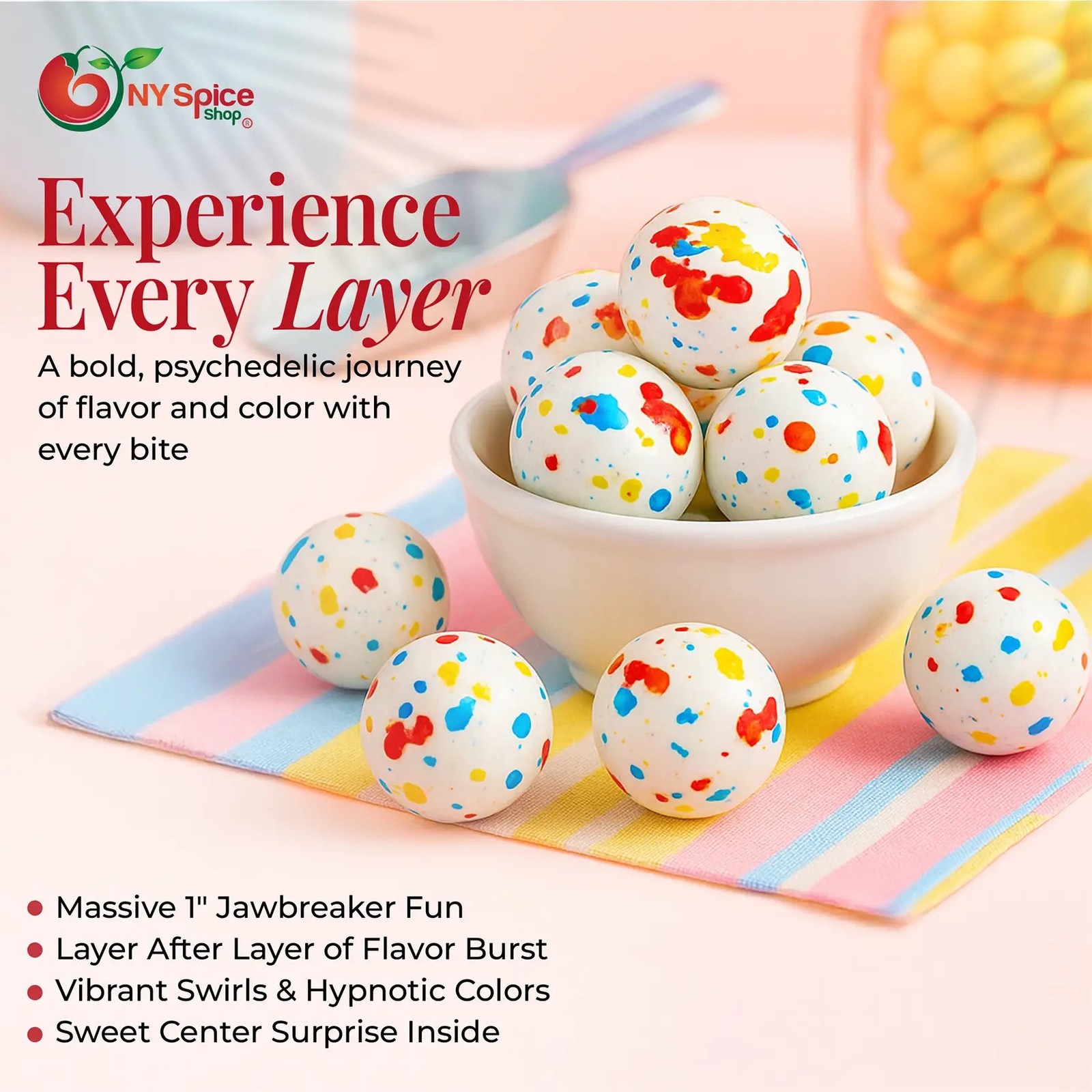 Psychedelic Jawbreakers with Candy Center- Hard Candy Mini, 1 Inch gallery