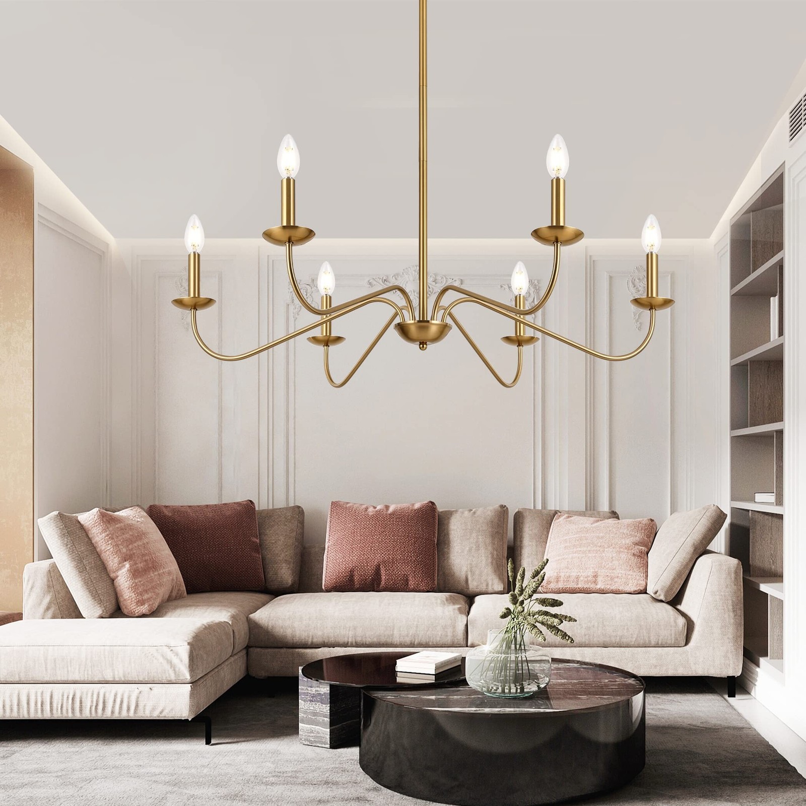 Jonsi Modern Gold Chandelier for Dining Room,35 Inch Brushed Brass Chandelier... gallery
