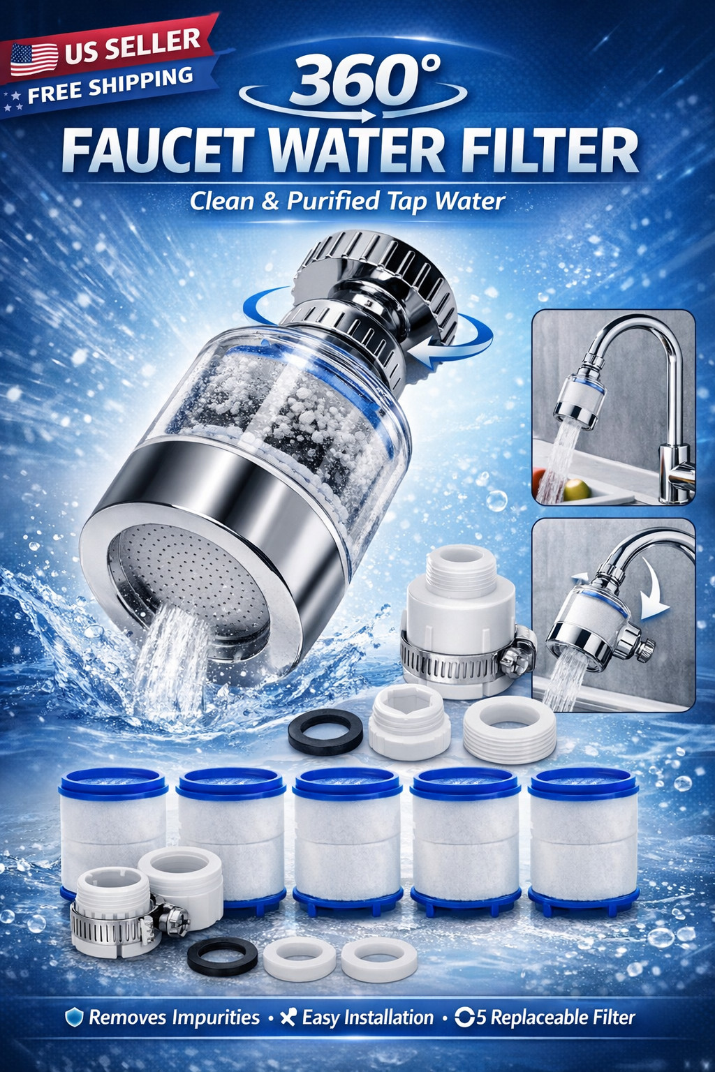 Faucet Water Filter Tap Filtration Kitchen Bathroom Sink Mounted Purifier System gallery