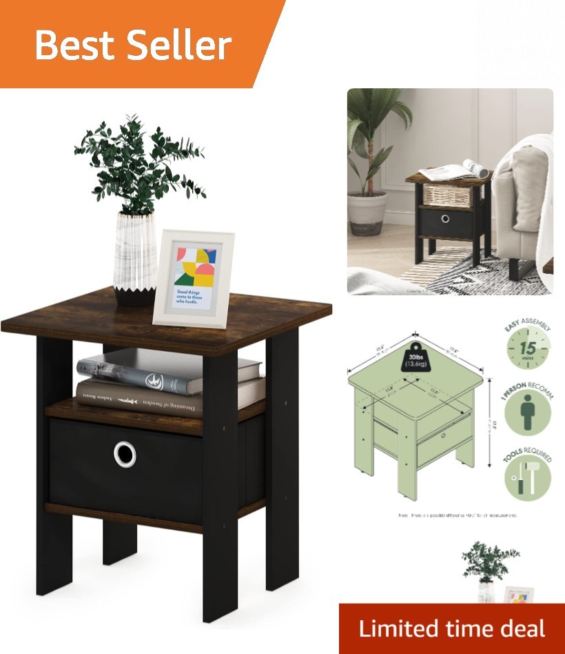 Stylish ANDREY Night Stand with Open Shelves & Bin - Space-Saving 16" Design gallery