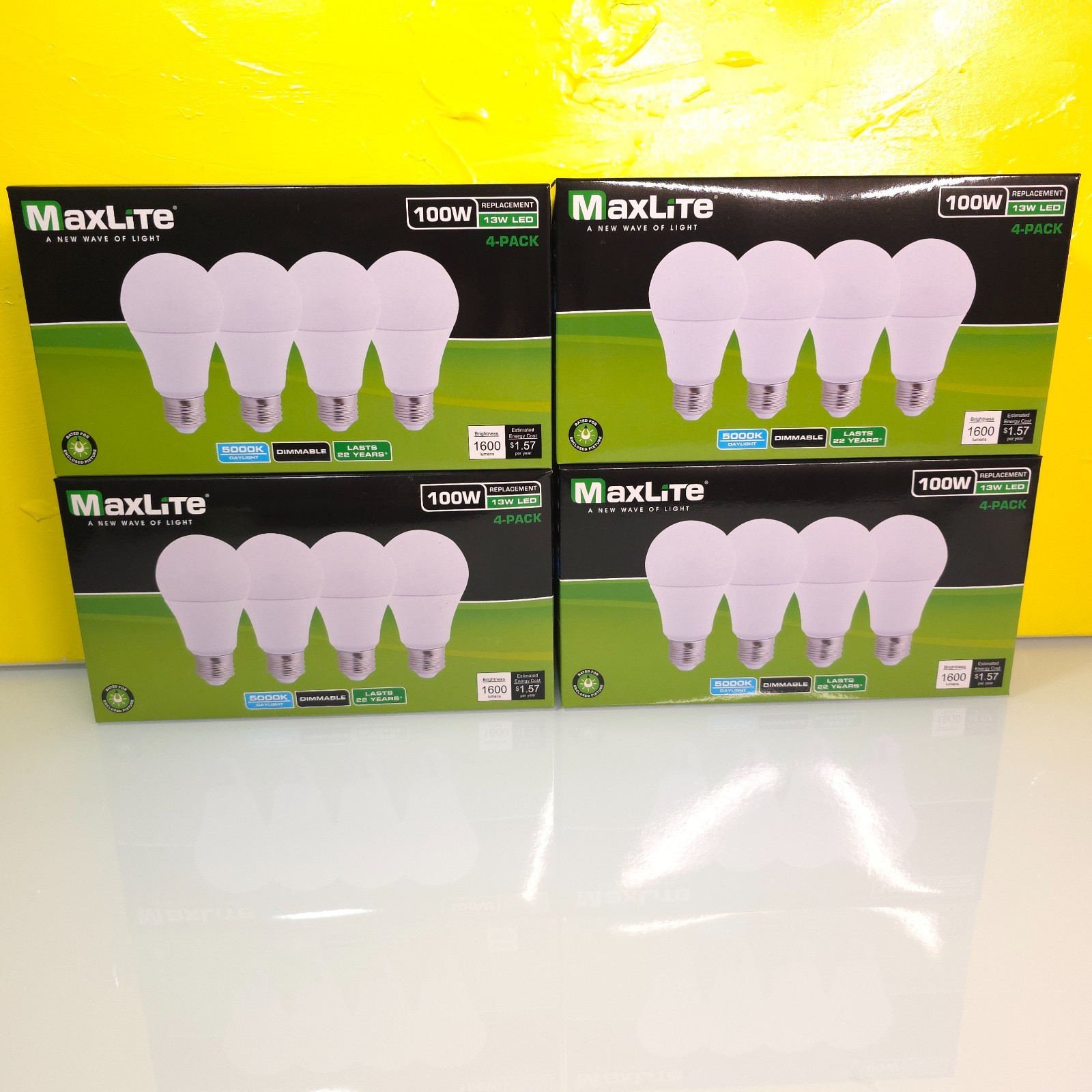16 Pack Maxlite 100 Watt Equivalent 13W LED Bulbs A19 Cool Daylight 5000K Light gallery