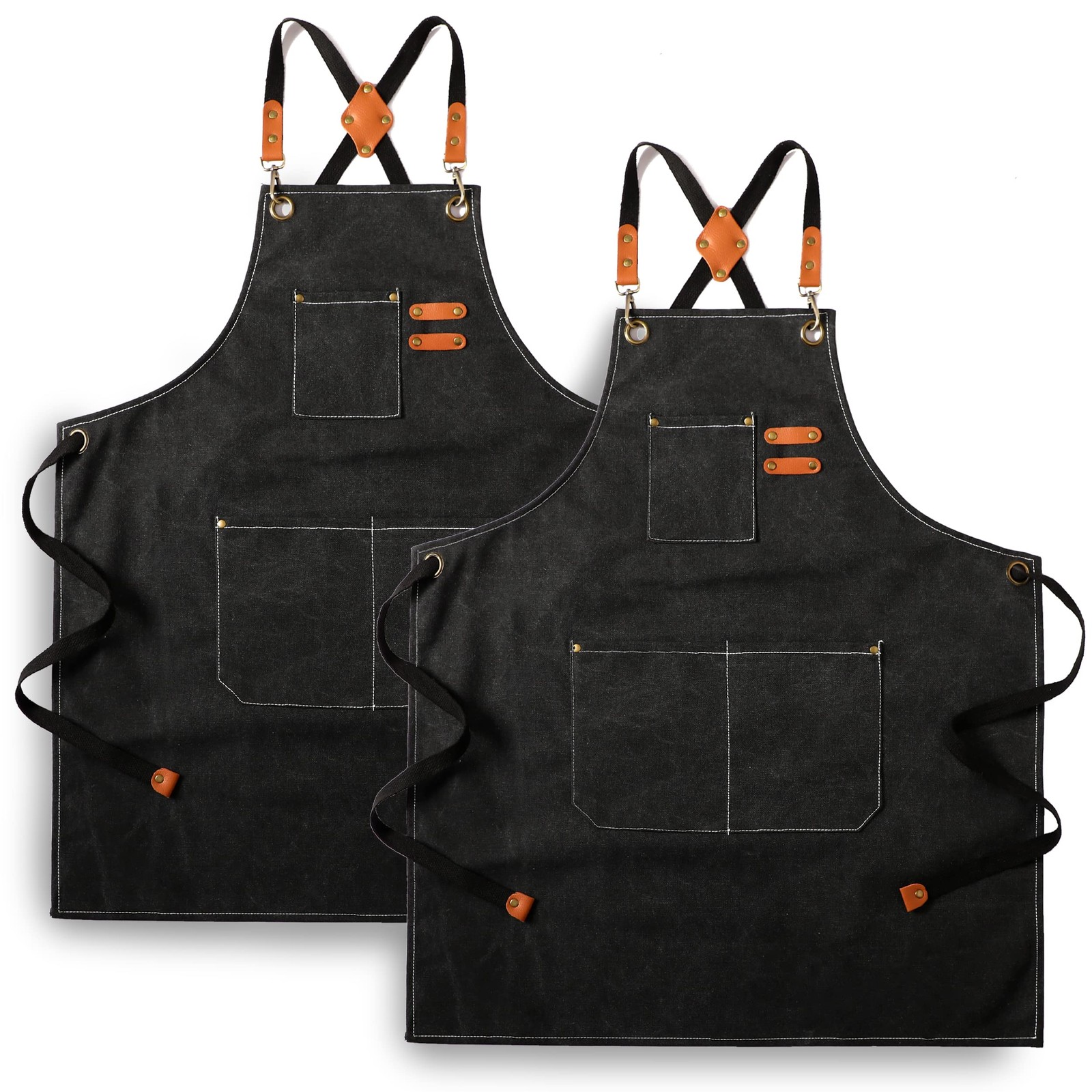 2 Pack Canvas Cross Back Chef Apron for Men Women with Pockets, Cotton Tool A... gallery