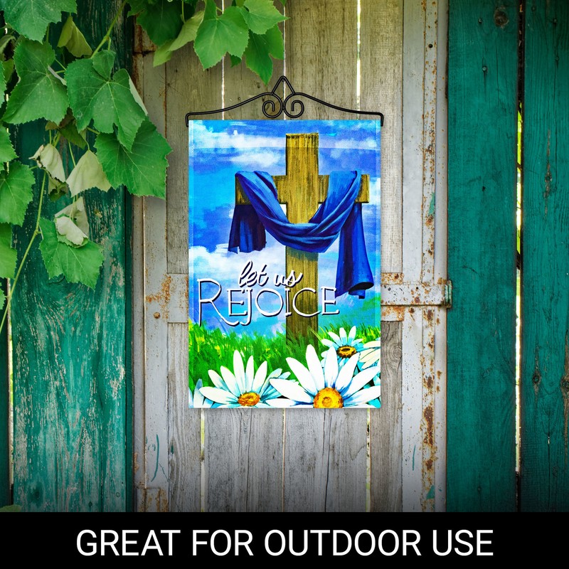 Garden Flag Let Us Rejoice Easter Cross 12x18IN & Hanger 14IN Printed Poly gallery