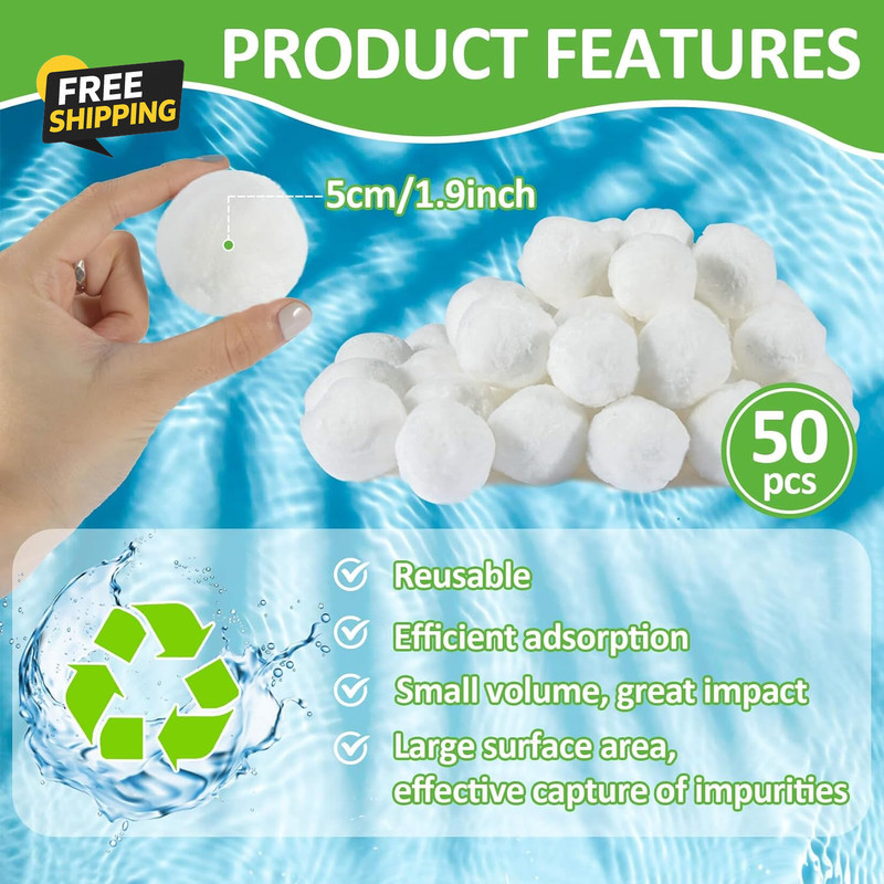 50PCS Pool Filter Balls for Sand-Filter Dry Filter Sand Balls,Reusable Swimming gallery