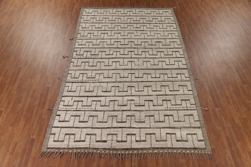 All-Over Wool Handmade Moroccan Modern Area Rug 8x12 Ivory/ Brown Room Size Rug gallery