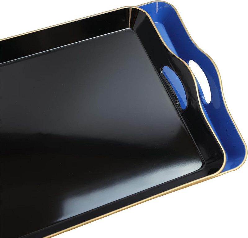 Large Blue Serving Tray with Handles, Plastic Decorative Tray for Coffee Table gallery