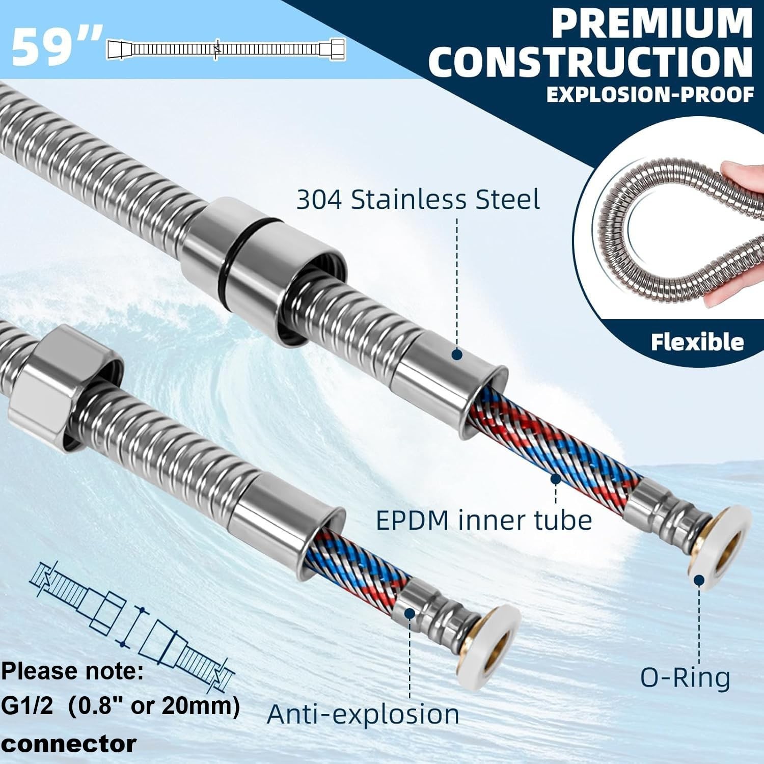 59 Inches Shower Hose,Bidet Hose,Chrome gallery