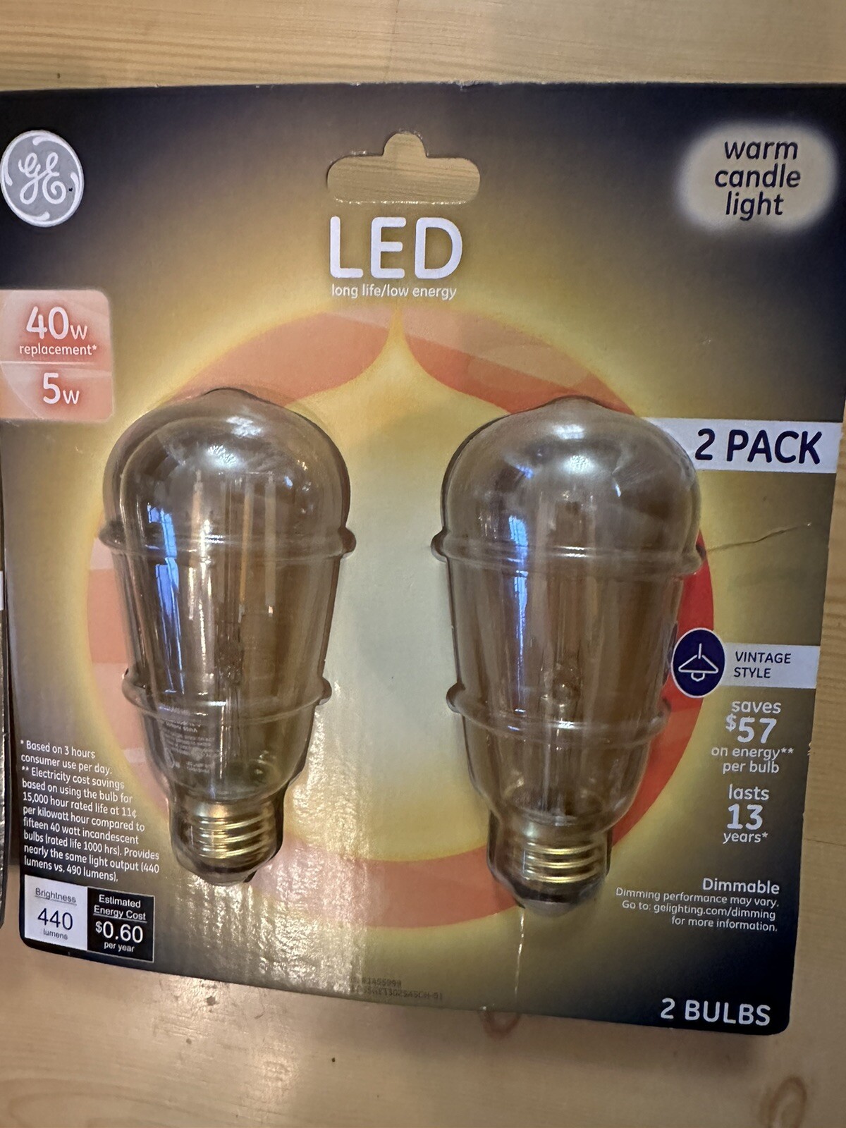 GE Led 40 Watt Vintage Style Dimmable Bulb Warm Candle Light 3-2 Packs gallery