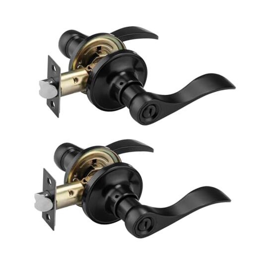 NCL 2 Pack Black Door Handle Interior, Wave Door Lever Door Knob with 2-Privacy gallery