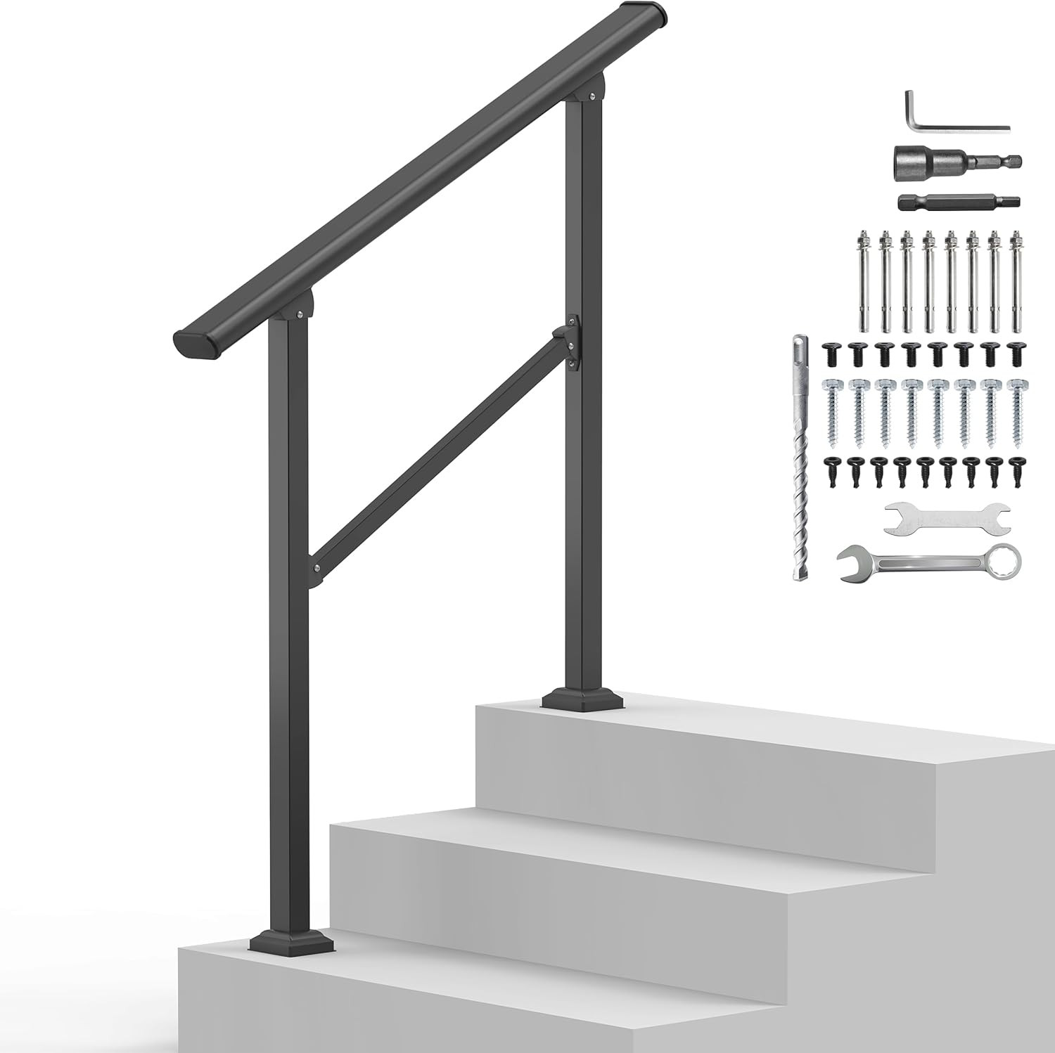 Outdoor Handrails for 2-3 Steps, Stair Railing Kit for Concrete & Porch Steps, A gallery