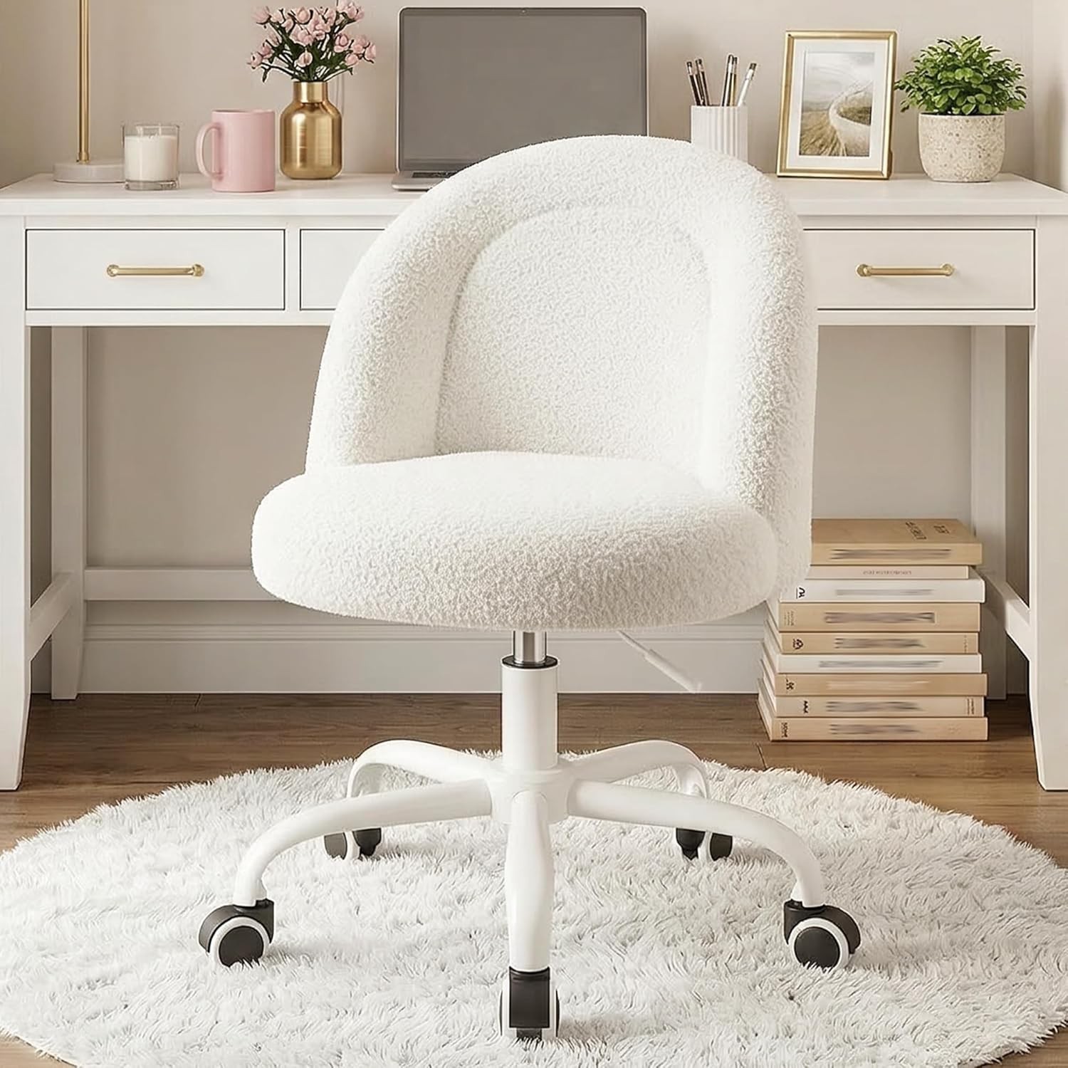 Vanity Chair with Wheels,Desk Chair with Back, Office Chair Height Adjustable gallery