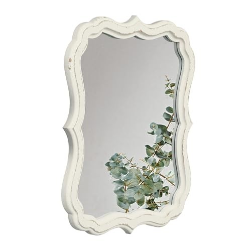 Rustic White Small Scalloped Wall Mirror 12" x 15", Mirror Wall Rectangular gallery