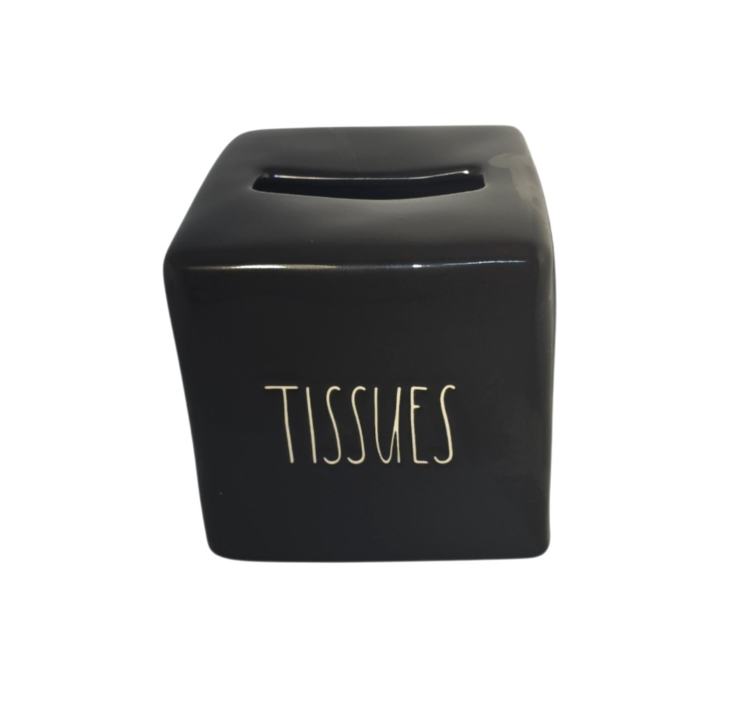 Rae Dunn TISSUES Ceramic Tissue Box Cover 6 in x 6 in Very Heavy Gloss Finish gallery