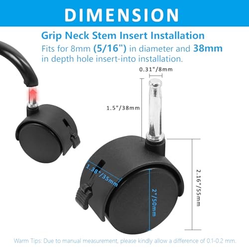 4pcs 2 Inch Swivel Caster Wheels, M8 Grip 2 Inch with Brake-M8 Grip Neck Stem gallery