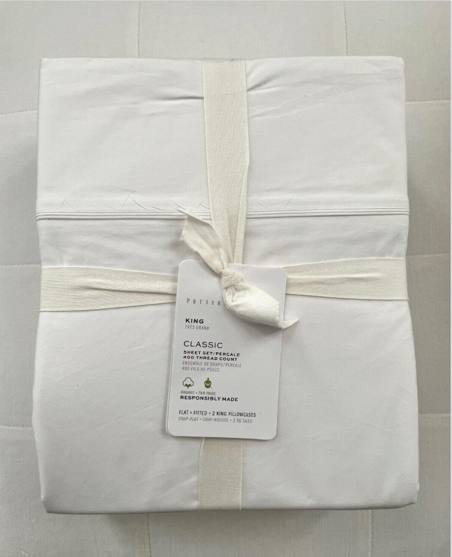 Pottery Barn 400 TC ORGANIC PERCALE Sheet Set ~King~ White NWT gallery