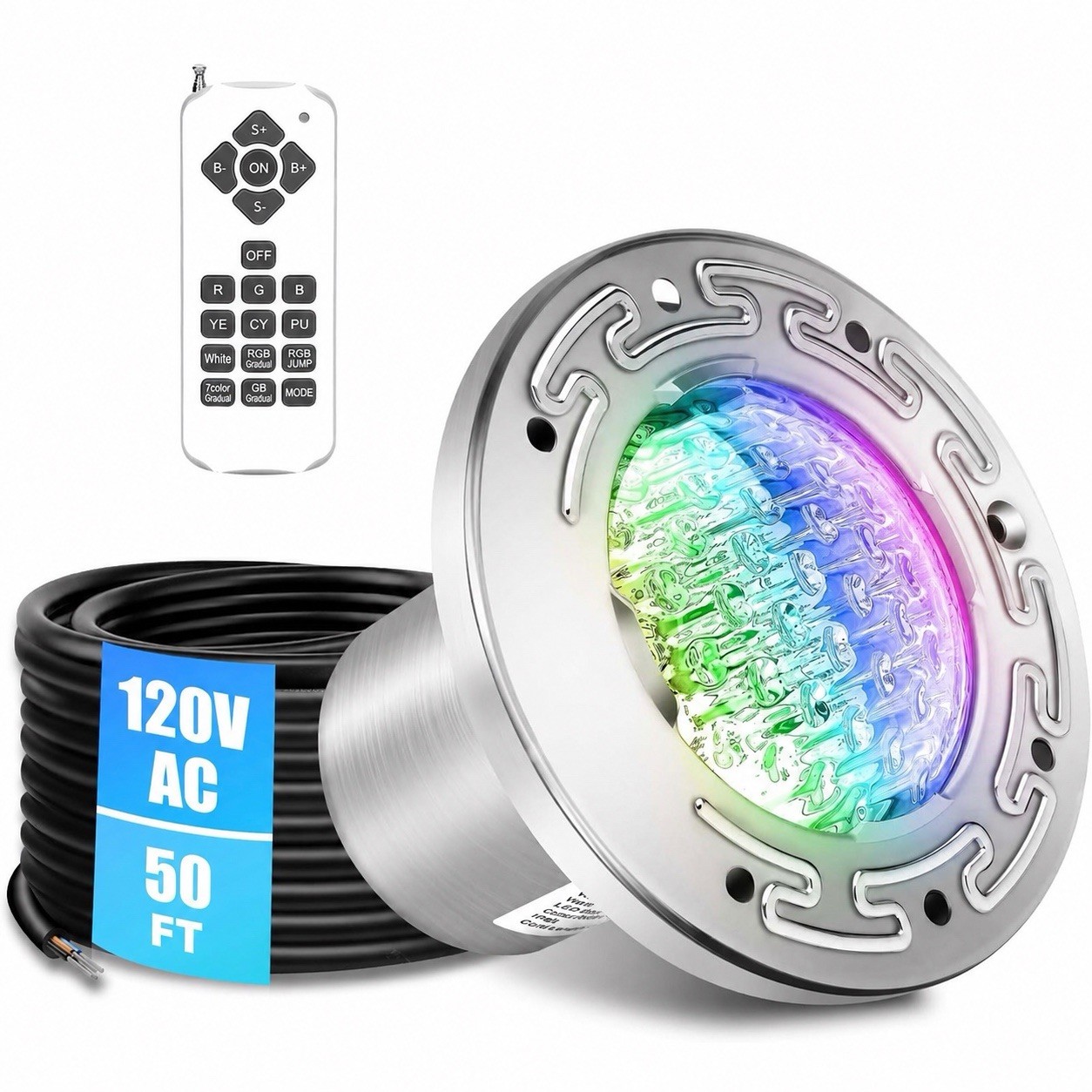 50FT RGB LED Swimming Pool Light 120V AC Stainless Steel w/ Remote gallery