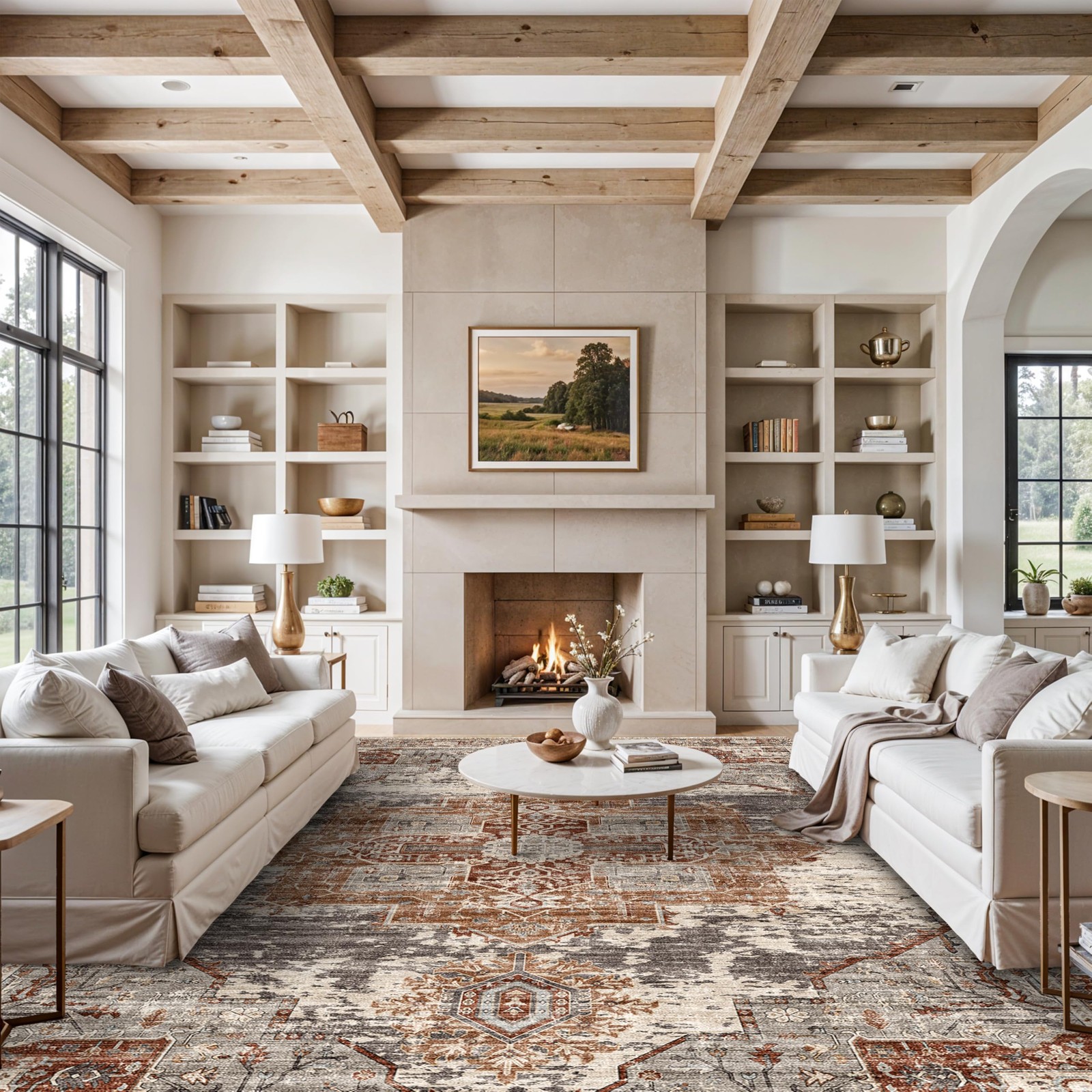 Area Rug 12x15 Washable Non Slip Backing Stain Resistant Brick X23059A Living gallery