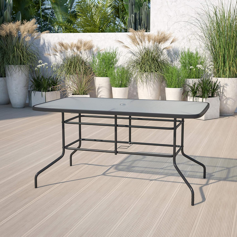Outdoor Dining Table Patio Rectangular Tempered Glass Metal Choose Your Color gallery