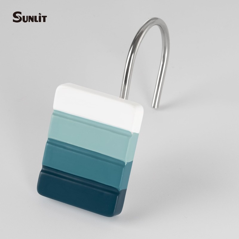12 Pack Ombre Teal Shower Curtain Hooks, Teal, White Gradient, Resin, Decorative gallery