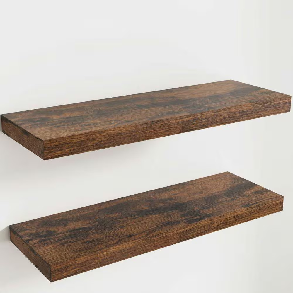 40 In. W X 12 In. D Rustic Brown Floating Shelves for Wall Set of 2 Decorative W gallery