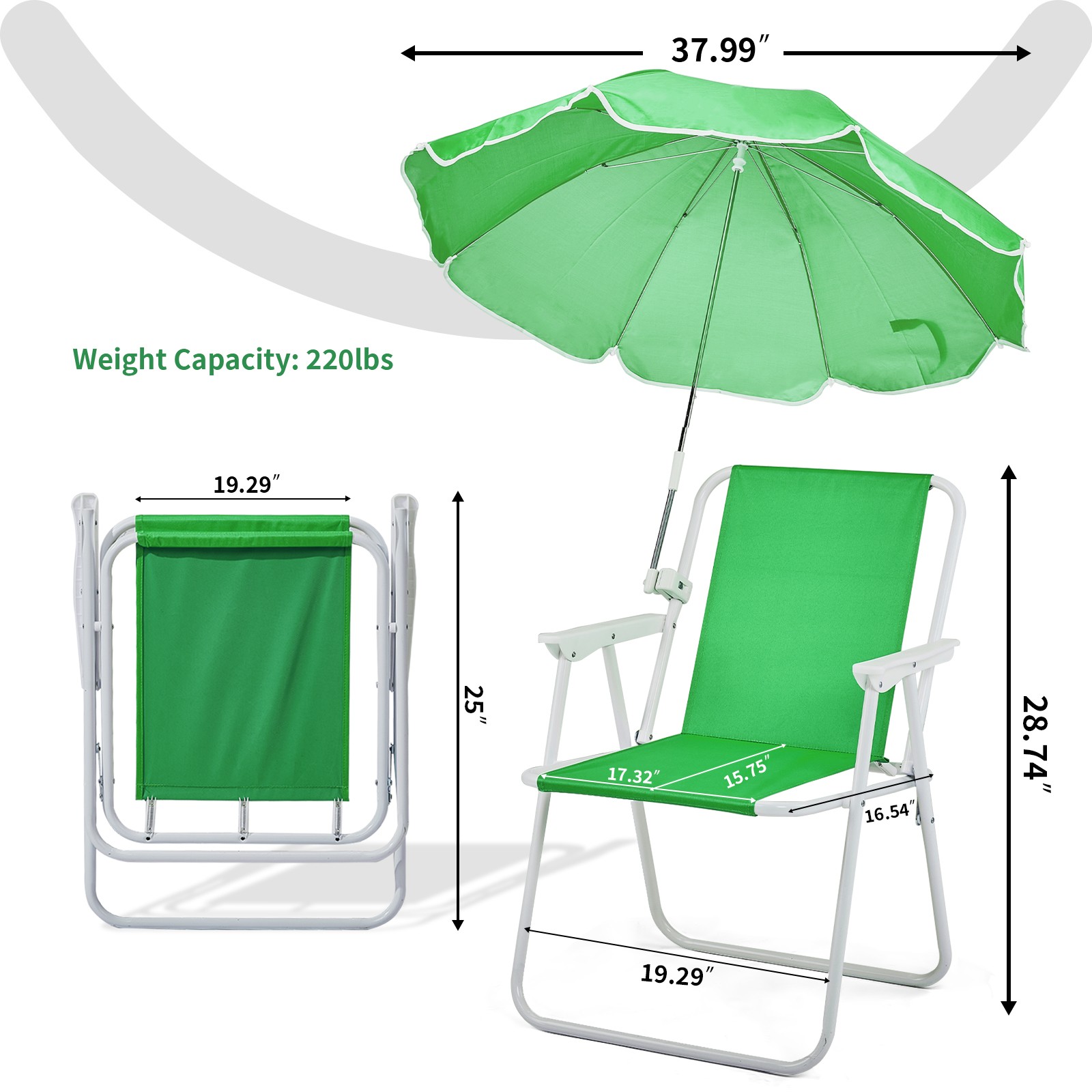Portable Folding Green 1PACK Beach Chair with Umbrella 265LBS Outdoor Activitiy gallery