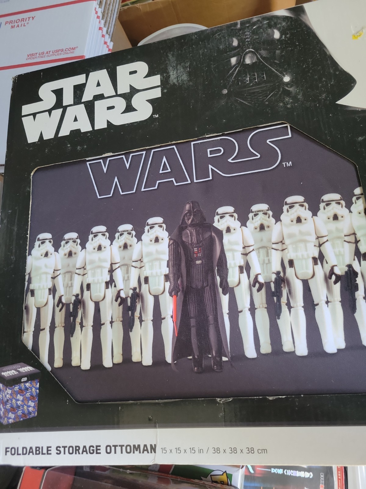 STAR WARS Storage Ottoman Folding Bin Toy Box Featuring Vintage Action Figures gallery