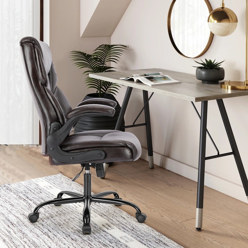 Ergonomic Executive Office Chair with Flip-Up Armrests and PU Leather Upholstery gallery