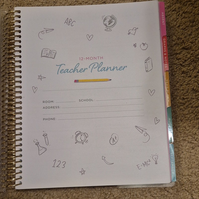 12-Month Teacher Planner Multicolor Spiral Bound Tabs Stickers gallery