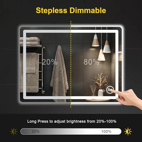 LED Bathroom Mirror with Lights - Anti-Fog, Dimmable, 40"L x 30"W 3 Light Modes gallery