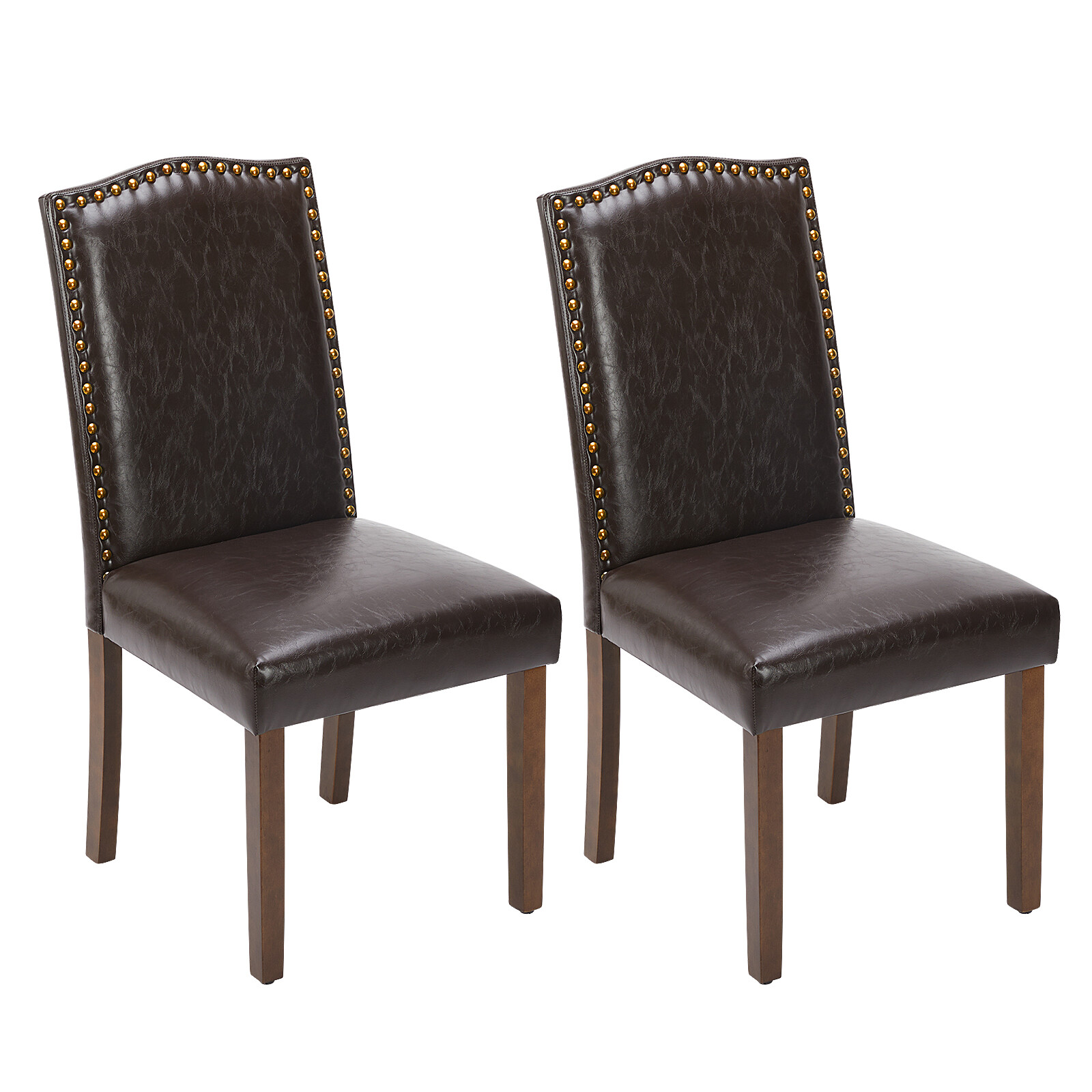 A Set Of 2 Leather High-Backed Dining Chairs, Brown, With Metal Rivet Decoration gallery
