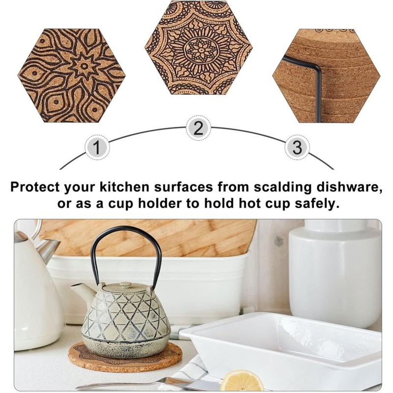 Coasters for Drinks 12 pcs Absorbent Cork Coasters with Flower Pattern gallery