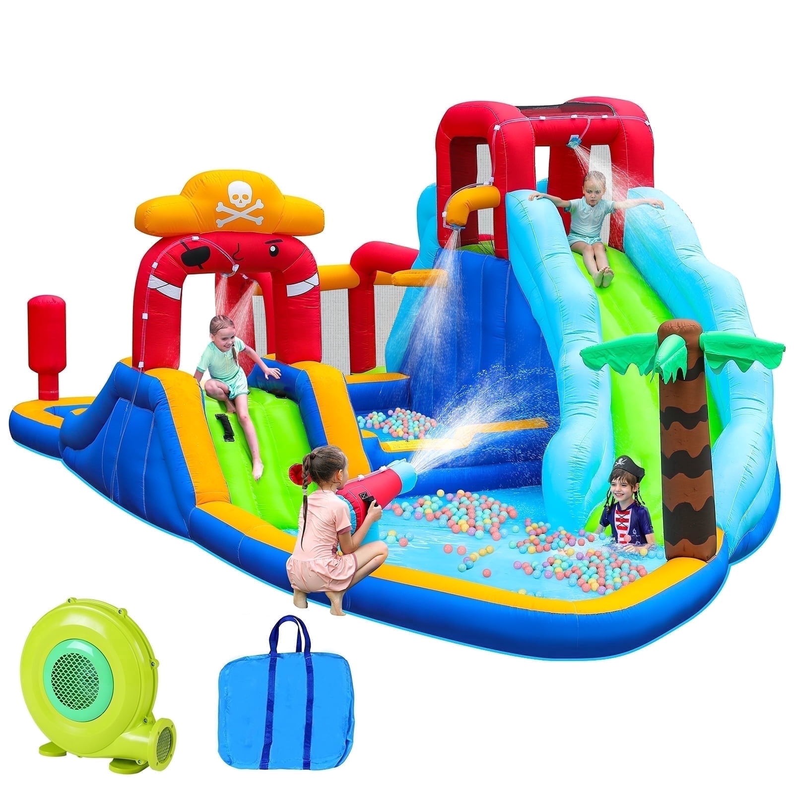 Large 11-in-1 Inflatable Water Slide Bounce House, 222"x135"x82", 450W Blower gallery