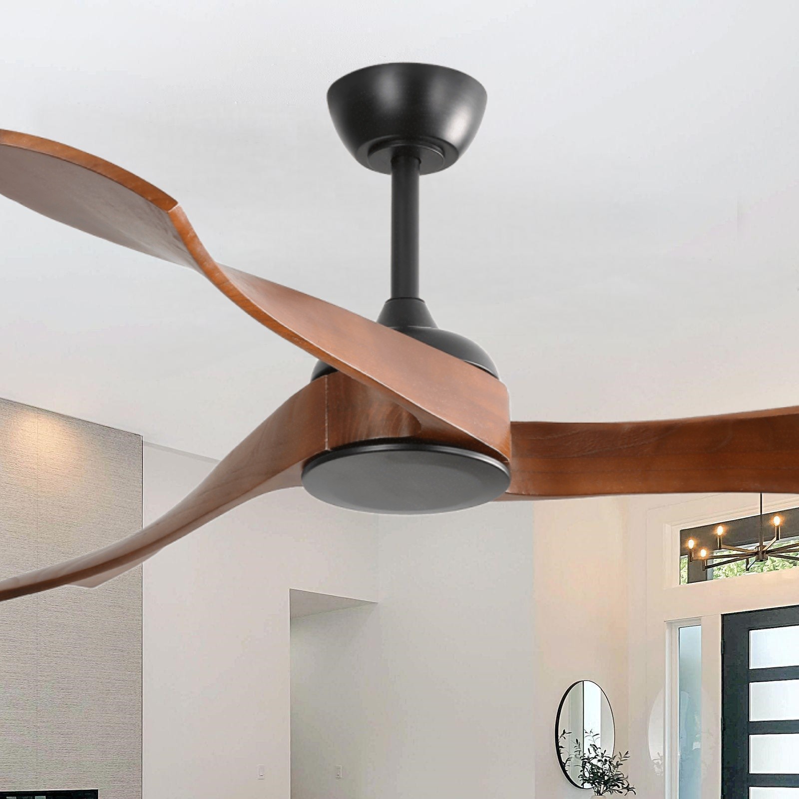 52in without Light Black Ceiling Fan in/outdoor 3 Solid Wood Curved Blades Quiet gallery