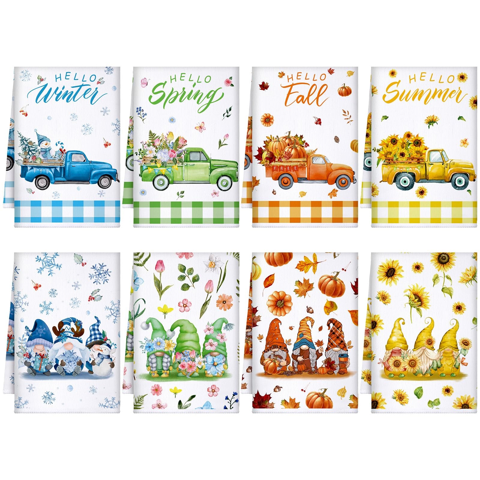 8 Pcs Spring Summer Fall Winter Seasonal Kitchen Towels Decorative Set Gnome ... gallery
