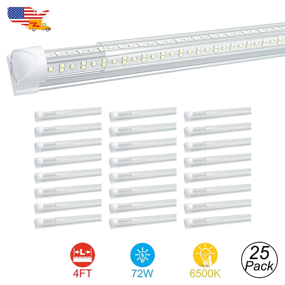 25 Pack 4-Ft Led Strip Light Fixture 72W 7200Lm 6500K V-Shape 4Ft Led Shop Light gallery