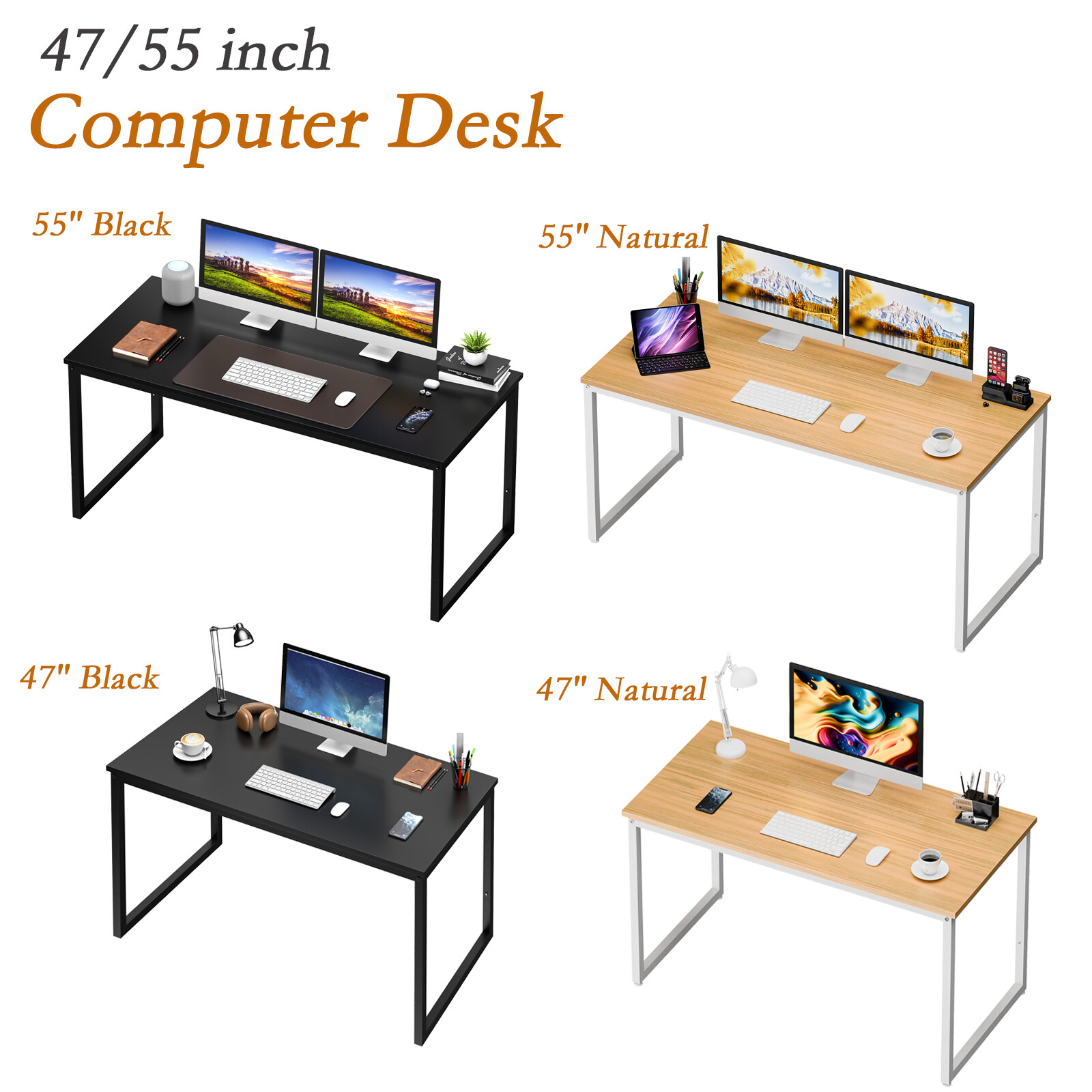 Computer Desk 47/55 inch Simple Style Study Table Dining Table Black/Natural gallery