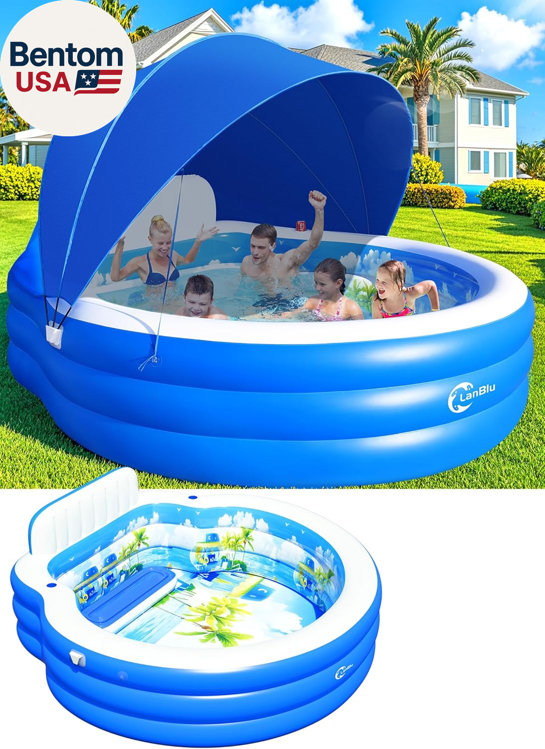2026 Extra Large Upgraded Inflatable Pool with Canopy, Inflatable Family Lounge gallery