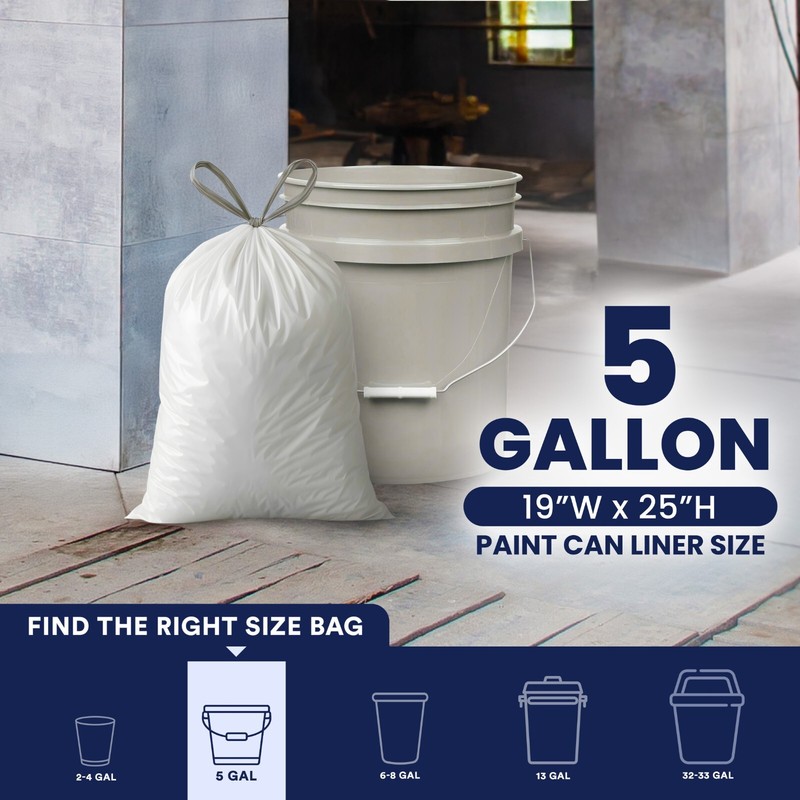 Plasticplace 5 Gallon Drawstring Trash Bags - White, Case of 100 Garbage Bags gallery