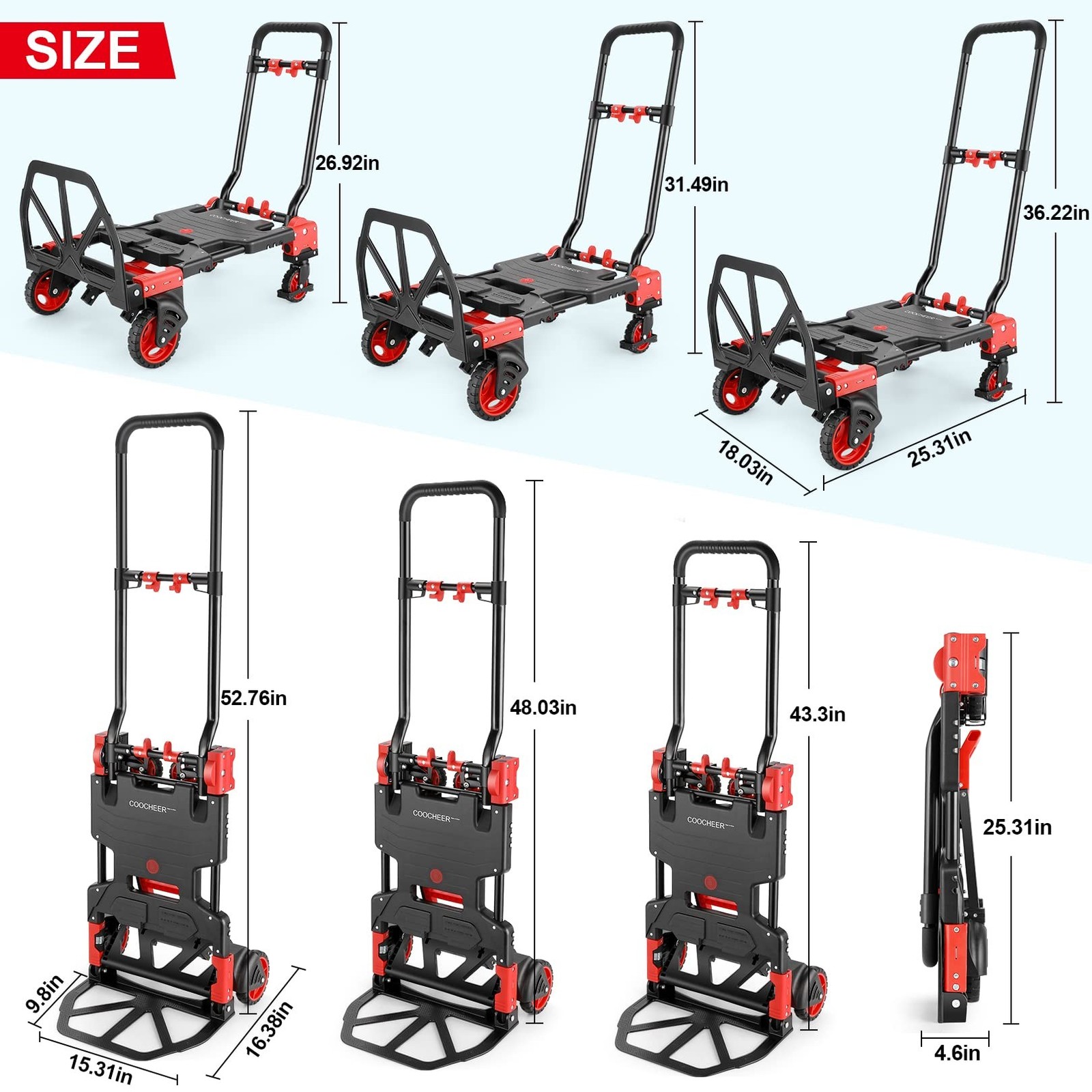 2-in-1 Hand Trucks Dolly, 330Lbs Hand Cart with Basket,Foldable Hand Truck He... gallery