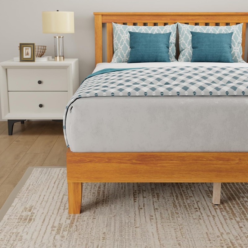 Wood Platform Bed Frame Solid Wood Foundation/Wood Slats Support with Headboard gallery