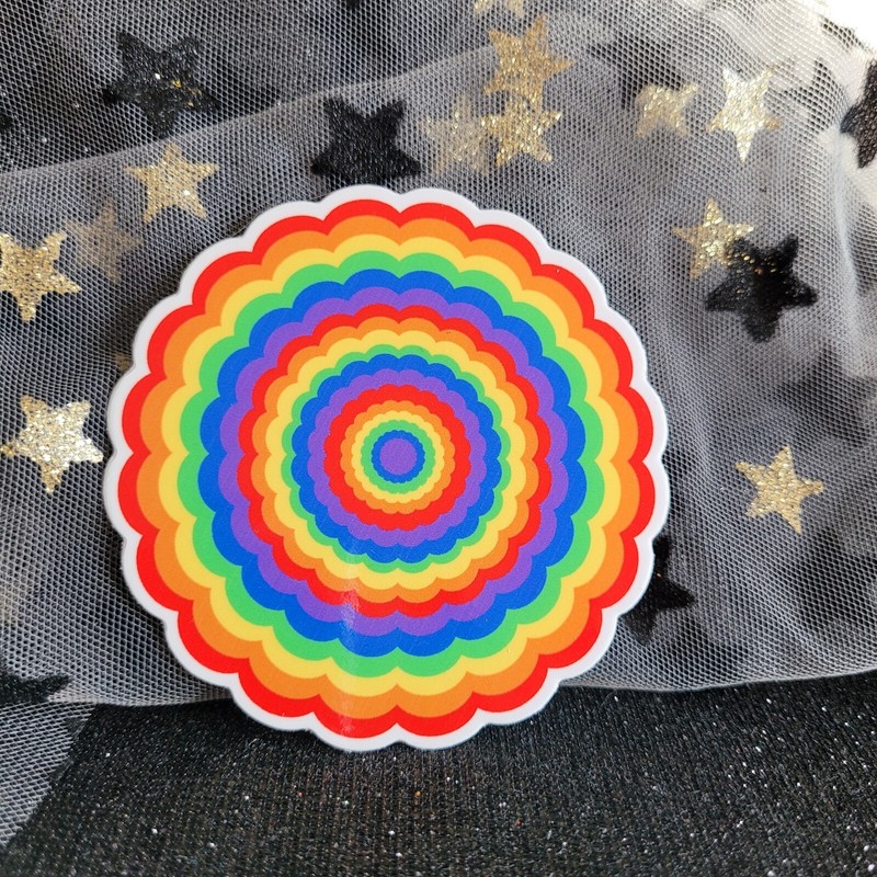 RNBW009 - Circle Rounded Rainbow Flower Shaped Pride Sticker | LGBTQ | Inclusion gallery