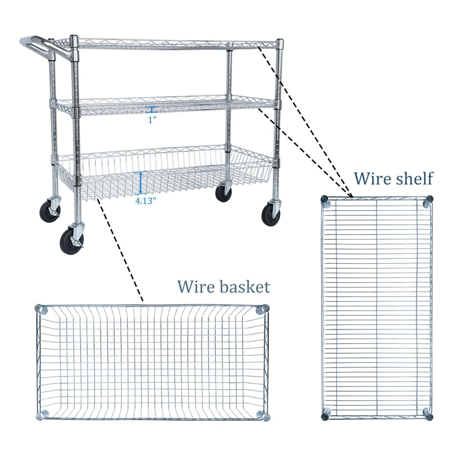 Duty Rolling Utility Cart,3 Tier Rolling Carts with Wheels,with Handle Bar & gallery