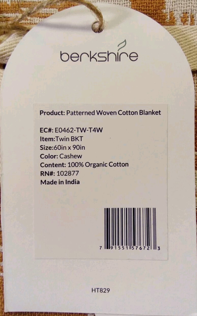 Berkshire Patterned Woven 100% Organic Cotton Blanket. Cashew Color. Twin gallery